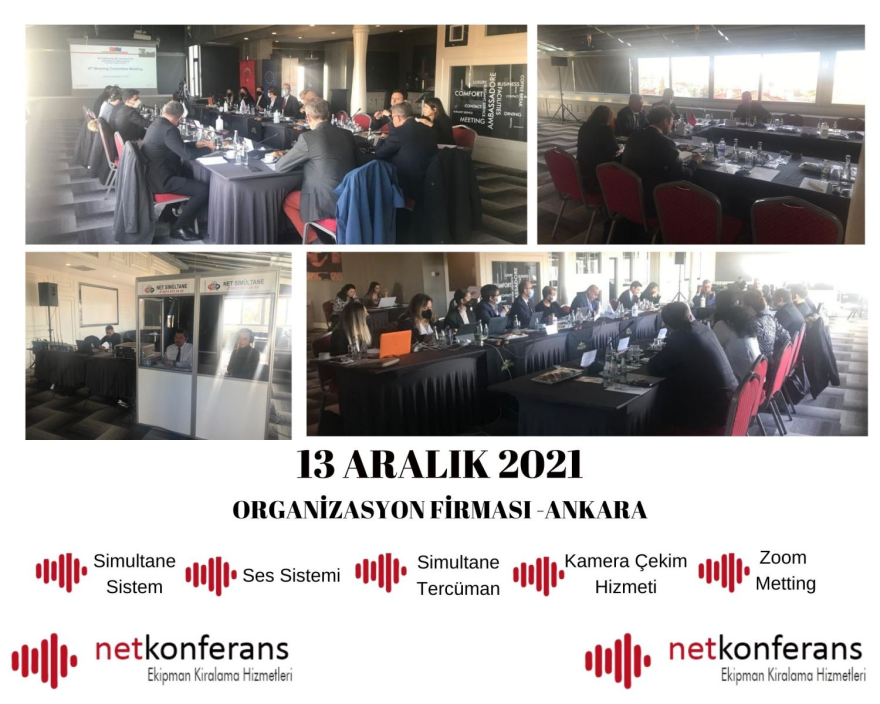 Organizasyon Firması'nin 13 Aralık 2021 tarihinde Ankara'da düzenlenen organizasyonda simultane sistem, ses sistemi, kamera çekim hizmeti, zoom meeting ve simultane tercüme hizmeti sağlıyoruz.