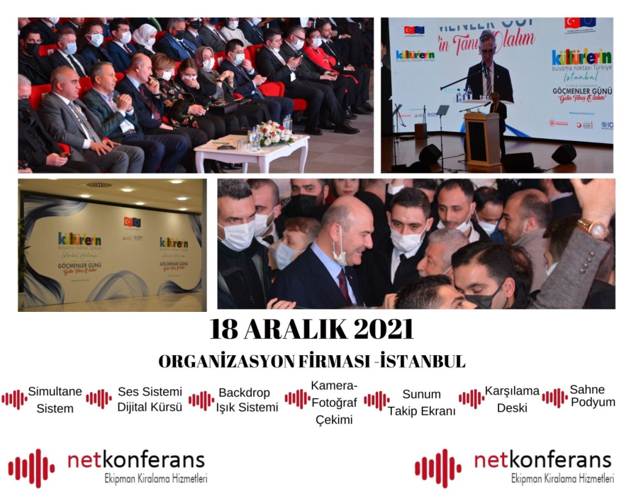 Organizasyon Firması'nin 18 Aralık 2021 tarihinde İstanbul'da düzenlenen organizasyonda simultane sistem, ses sistemi, dijital kürsü, backdrop, ışık sistemi, kamera-fotoğraf çekimi, sunum takip ekranı ve karşılama deski hizmeti sağlıyoruz.