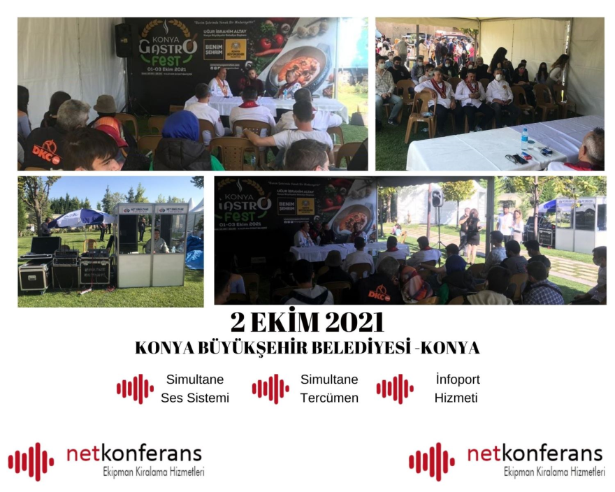 Konya Büyükşehir Belediyesi’nin 2 Ekim 2021 tarihinde Konya’da düzenlemiş olduğu organizasyonda Ses Sistemi, Simultane Tercüman ve İnfoport Hizmeti hizmeti sağladık.