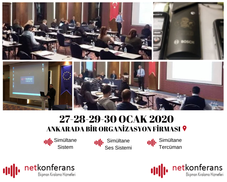  27-28-29-30 Ocak 2020 tarihinde Ankara’da düzenlenen bir organizasyonda simültane ve ses sistemi İngilizce <> Türkçe çiftinde simültane tercüman hizmeti sağladık. 