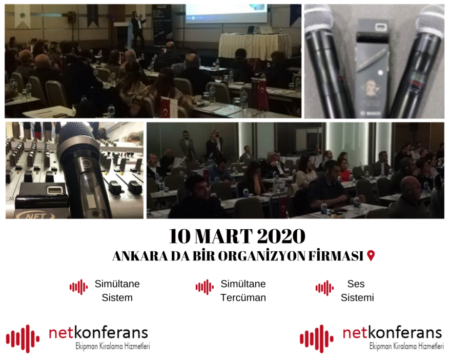 10 Mart 2020 Ankara da düzenlenen bir organizasyonda simültane ses sistemi ve Arapça<>Türkçe / Arapça<>İngilizce dil çiftinde tercüman sağladık.