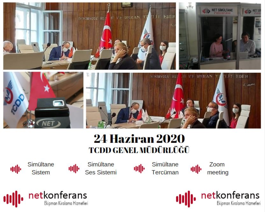 TCDD Genel Müdürlüğü'nün 24 Haziran 2020 tarihinde Ankara’da düzenlenen konferansı için simültane, ses sistemi ve Zoom platformu üzerinden İngilizce <> Türkçe dil çiftinde simültane hizmeti sağladık.
