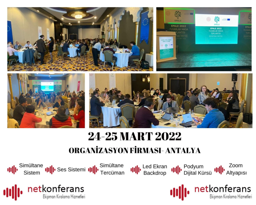 24-25 Mart 2022 tarihinde Antalya'da düzenlenen organizasyonda ses sistemi, backdrop, led ekran, sahne, dekor, podyum ve podyum kaplama, dijital kürsü, kamera ve fotoğraf çekimi ve zoom altyapısı hizmeti sağlıyoruz.