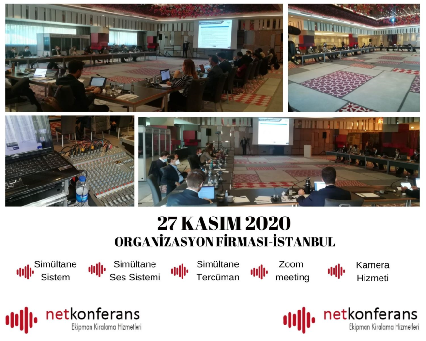 Organizasyon Firması’nın 27 Kasım 2020 tarihinde İstanbul’da düzenlenen konferansı için simültane, ses sistemi, kamera hizmeti ve Zoom platformu üzerinden İngilizce <> Türkçe dil çiftinde simültane hizmeti sağladık.