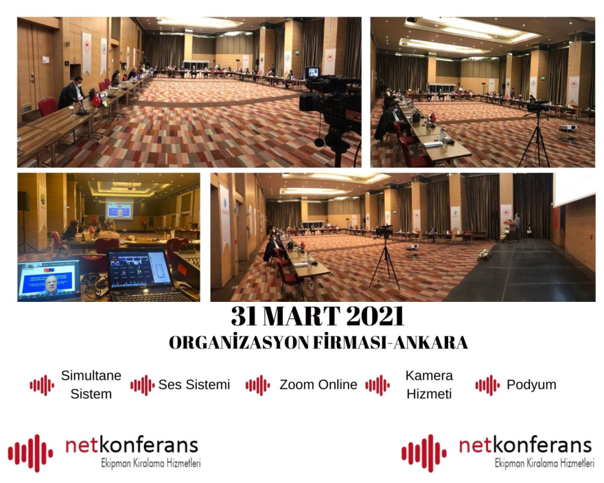 Organizasyon Firması’nın 31 Mart 2021 tarihinde Ankara’da düzenlediği organizasyonda simültane sistem, ses sistemi, zoom online, kamera ve podyum hizmeti sağladık.