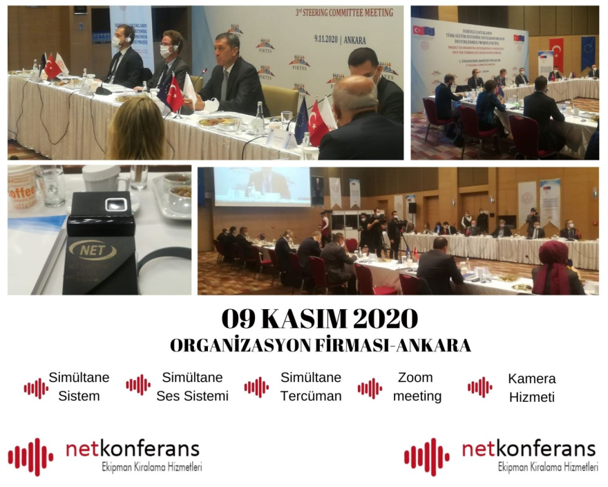 Organizasyon Firması’nın 09 Kasım 2020 tarihinde Ankara’da düzenlenen konferansı için simültane, ses sistemi, kamera hizmeti ve Zoom platformu üzerinden İngilizce <> Türkçe dil çiftinde simültane hizmeti sağladık.