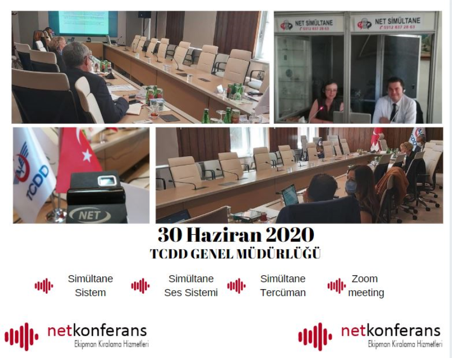 TCDD Genel Müdürlüğü'nün 30 Haziran 2020 tarihinde Ankara’da düzenlenen konferansı için simültane, ses sistemi ve Zoom platformu üzerinden İngilizce <> Türkçe dil çiftinde simültane hizmeti sağladık.